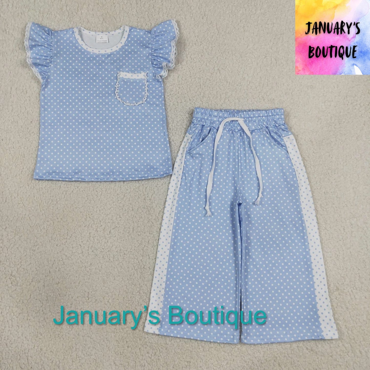 Girl’s Blue Polka Dot Pant Set