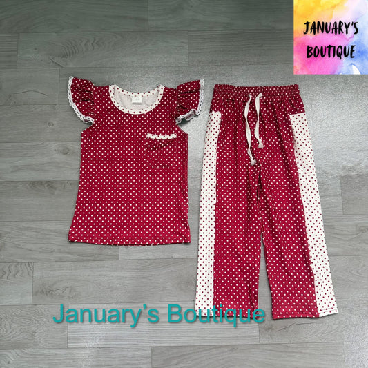 Girl’s Burgundy Polka Dot Pant Set
