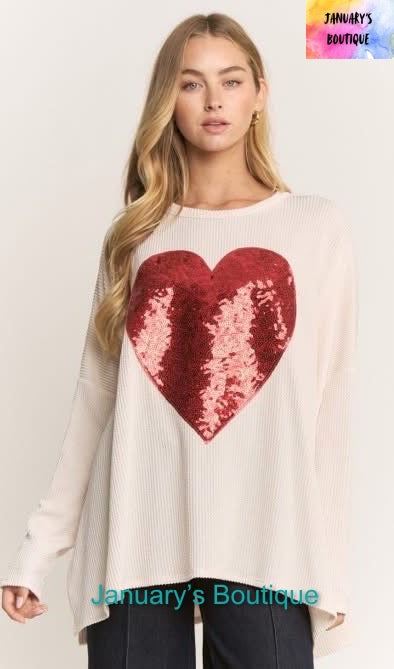 Women’s Ribbed Sequin Heart Top