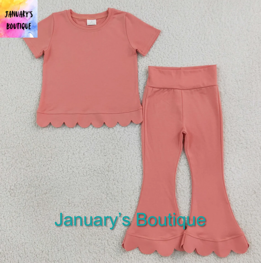 Girl’s Pink Cotton Scalloped Pants Set
