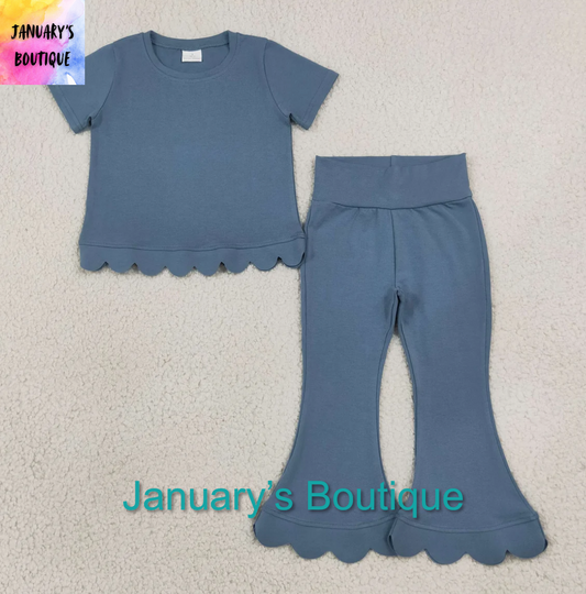 Girl’s Blue Cotton Scalloped Pants Set