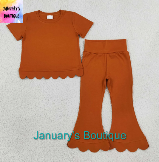 Girl’s Rust Cotton Scalloped Pant Set