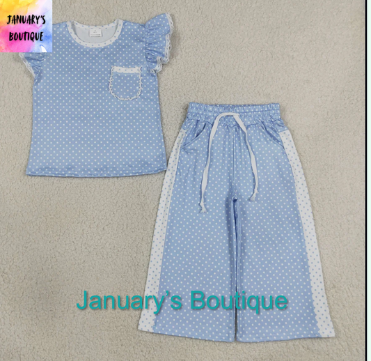 Girl’s Blue Polka Dot Pant Set