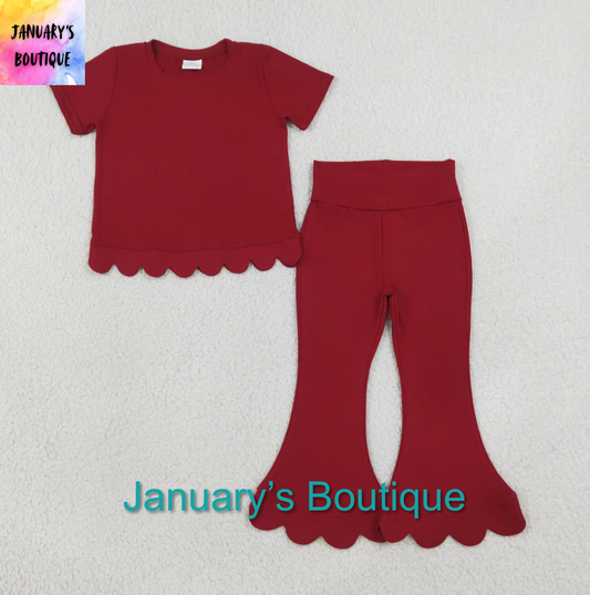 Girl’s Red Cotton Scalloped Pant Set