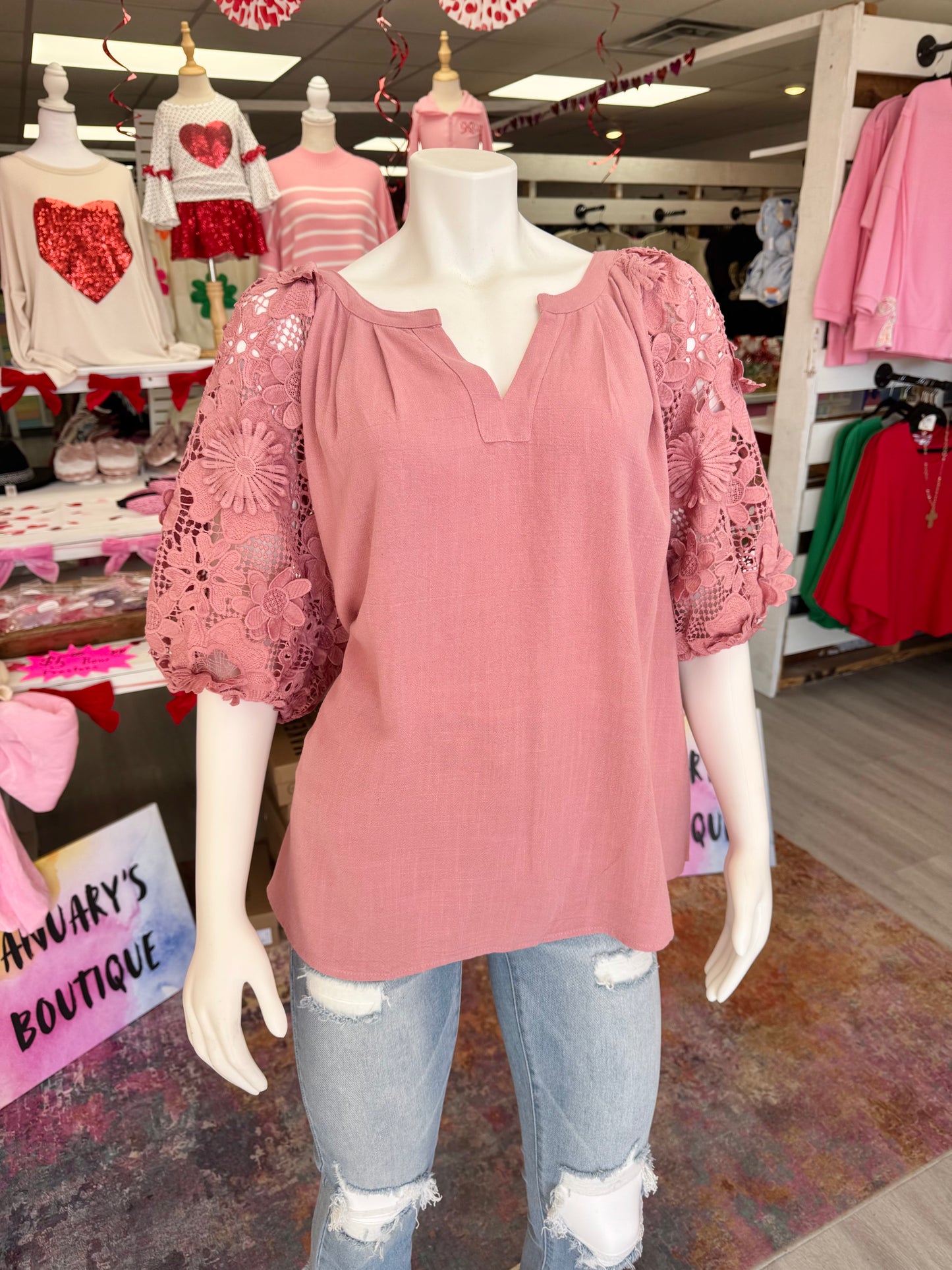 Women’s Pink Floral Sleeve Top