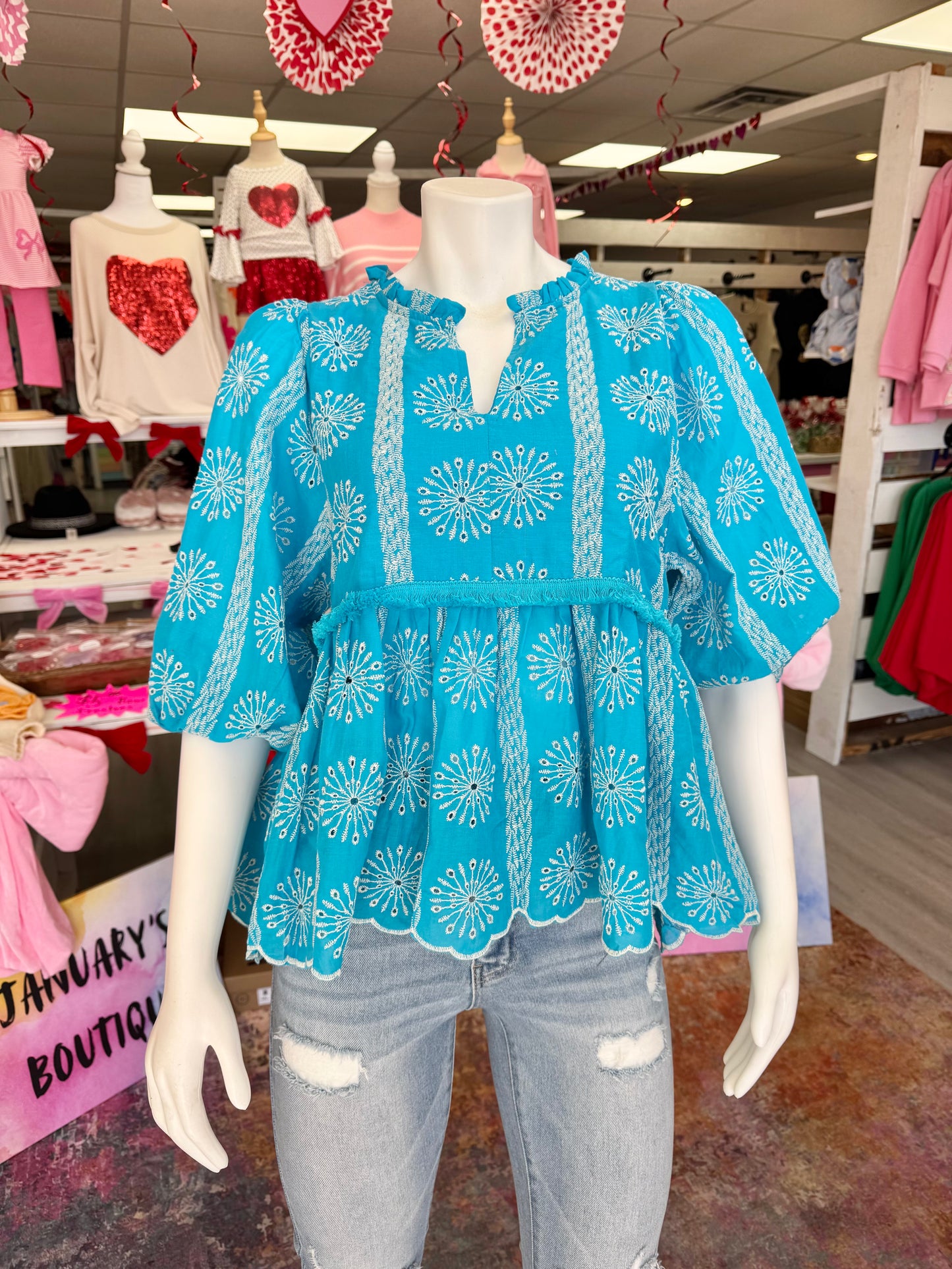 Women’s Blue Eyelet Top