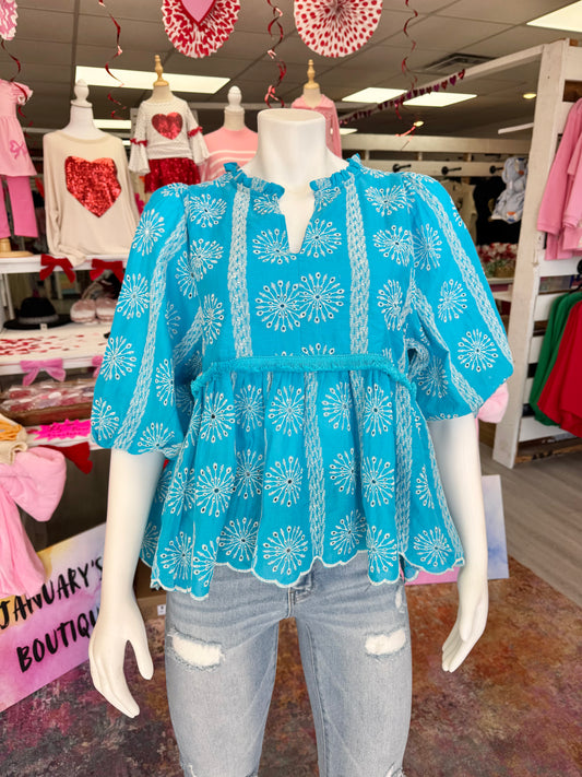 Women’s Blue Eyelet Top
