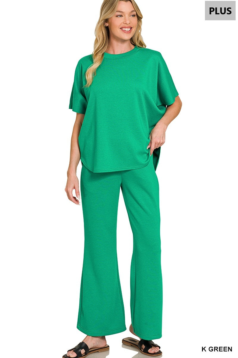 Women’s Plus Kelly Green Scuba Pants Set