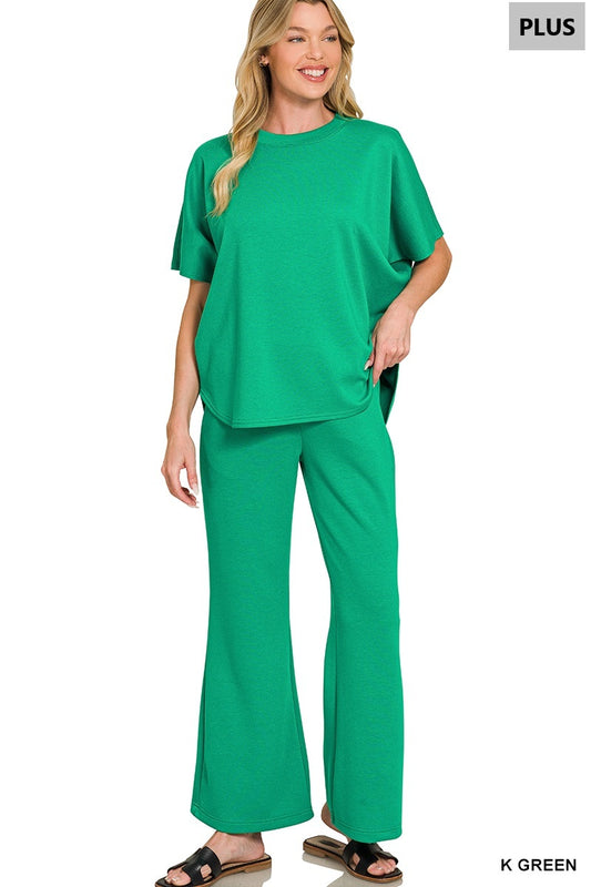 Women’s Plus Kelly Green Scuba Pants Set