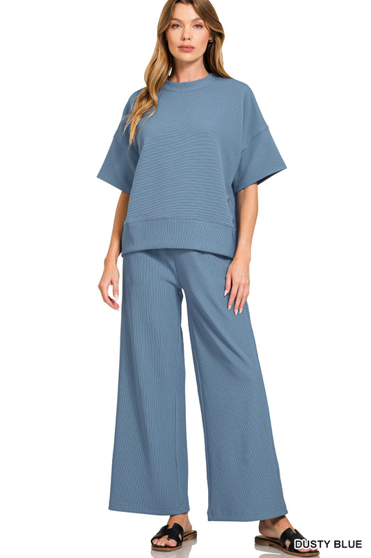 Women’s Dusty Blue Scuba Pants Set
