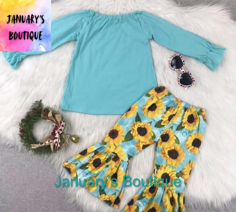 Girl’s Blue Sunflower Pant Set