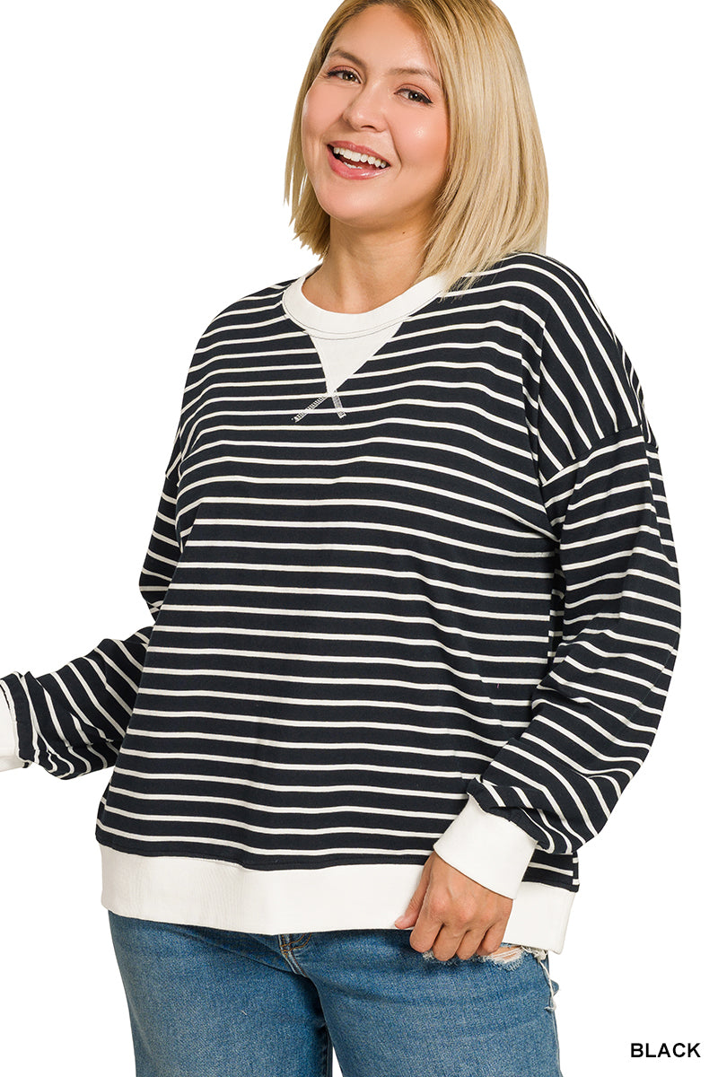 Women’s Plus Black Striped Pullover