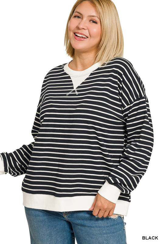 Women’s Plus Black Striped Pullover
