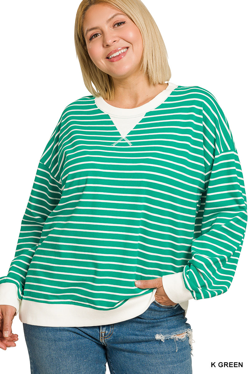 Women’s Plus Kelly Green Striped Pullover