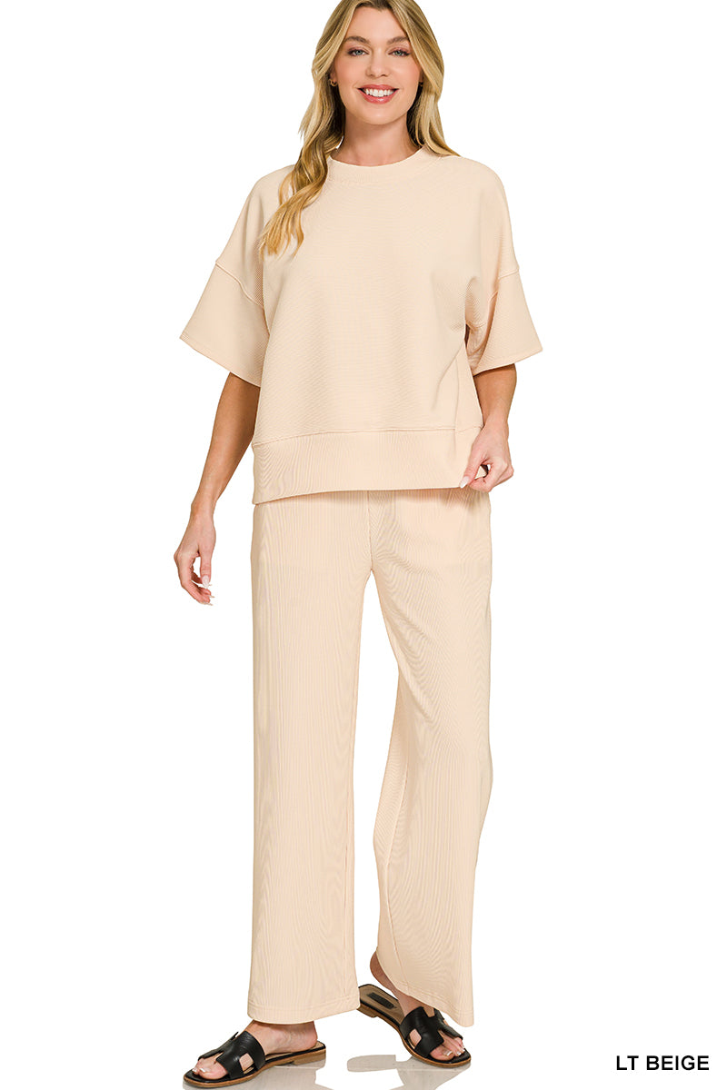 Women’s Lt Beige Ribbed Pant Set
