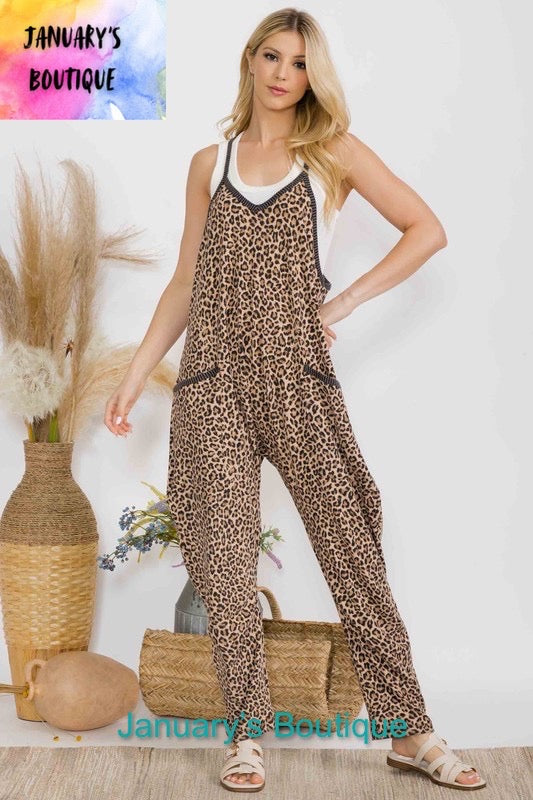 Women’s Leopard Print Rib Jumpsuit
