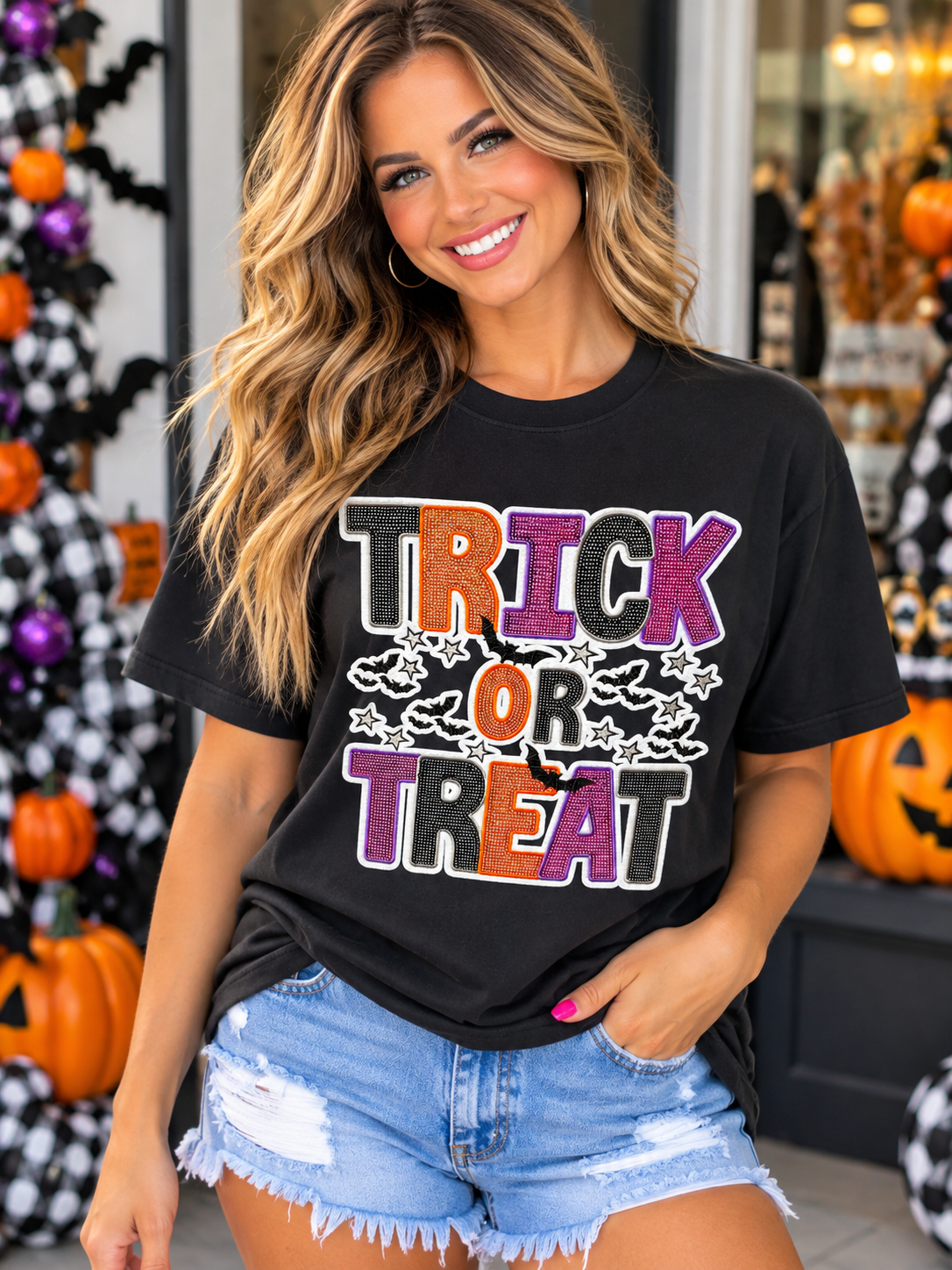 Women’s Trick Or Treat Sequin Patch T-shirt