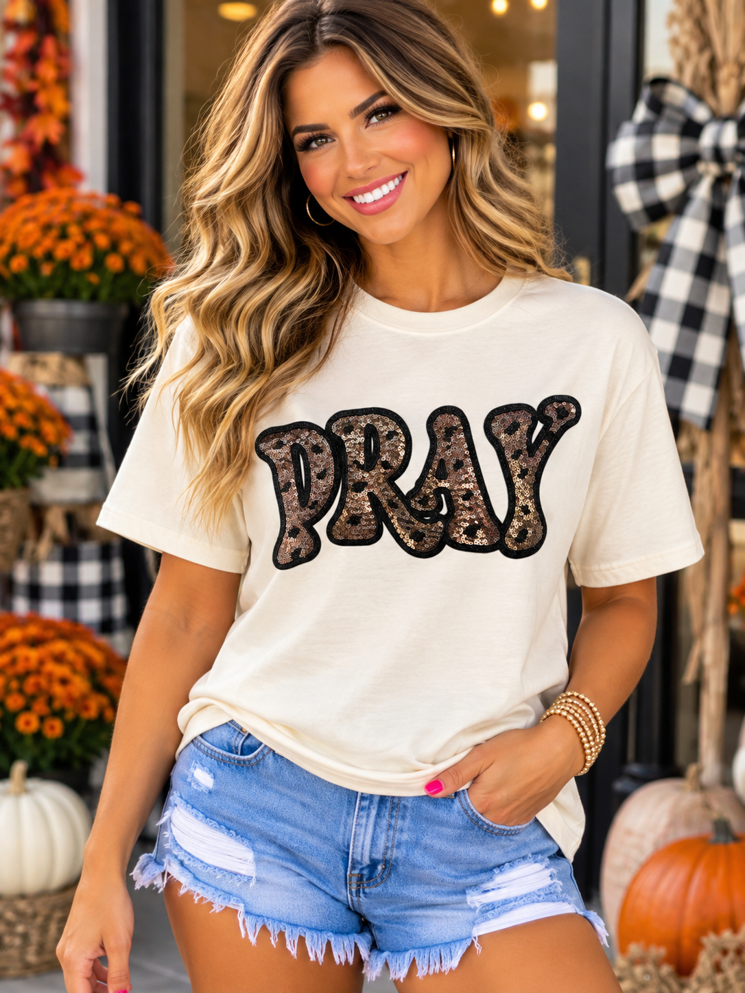 Women’s PRAY Sequin Patch T-shirt