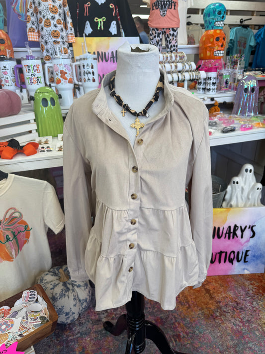 Women’s L/S Cream Tiered Top