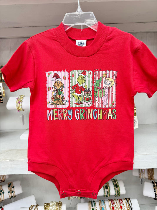 Girl's Red Gr*nch Merry Christmas Romper