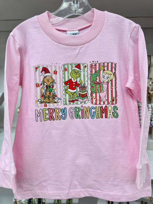 Girl’s Pink Gr*nch Merry Christmas L/S Top