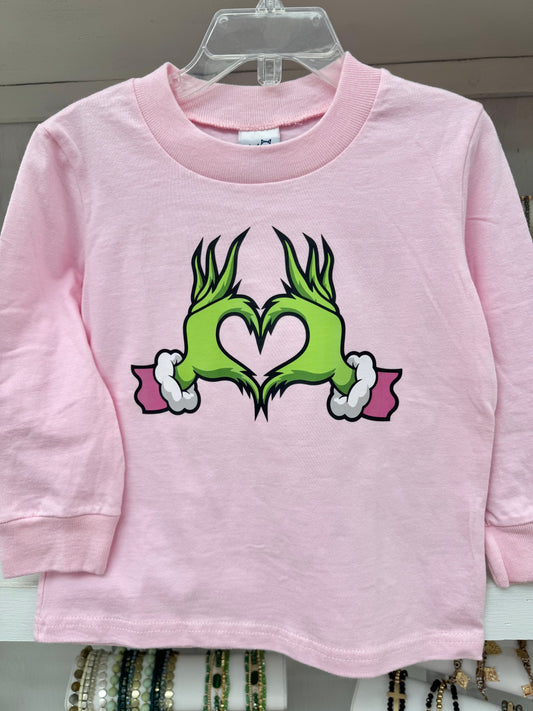 Girl’s Pink Gr*nch Heart L/S Top