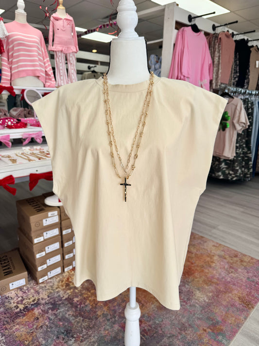 Women's Cream Tied Back Cap Sleeve Top