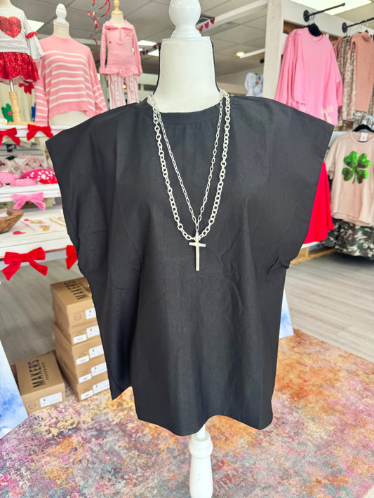 Women's Black Tied Back Cap Sleeve Top