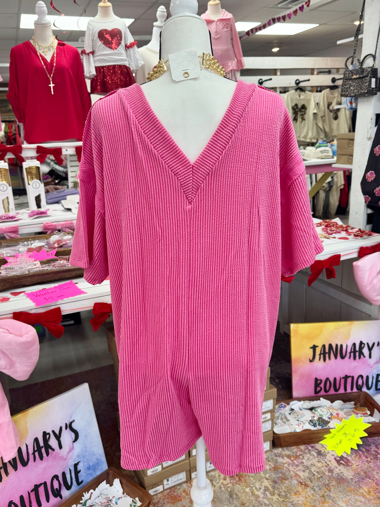 Women’s Pink Rib Jumpsuit