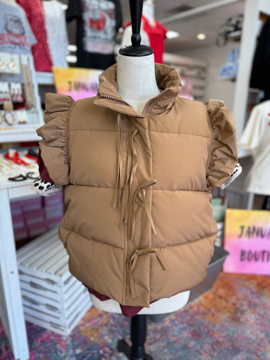 SC Women’s Tan Bow Ruffle Vest