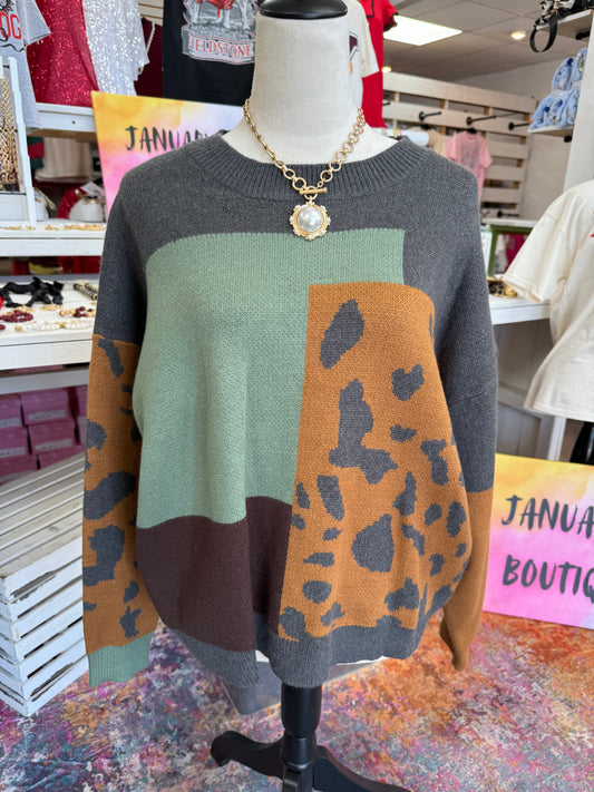 SC Women’s Color Block Leopard Sweater
