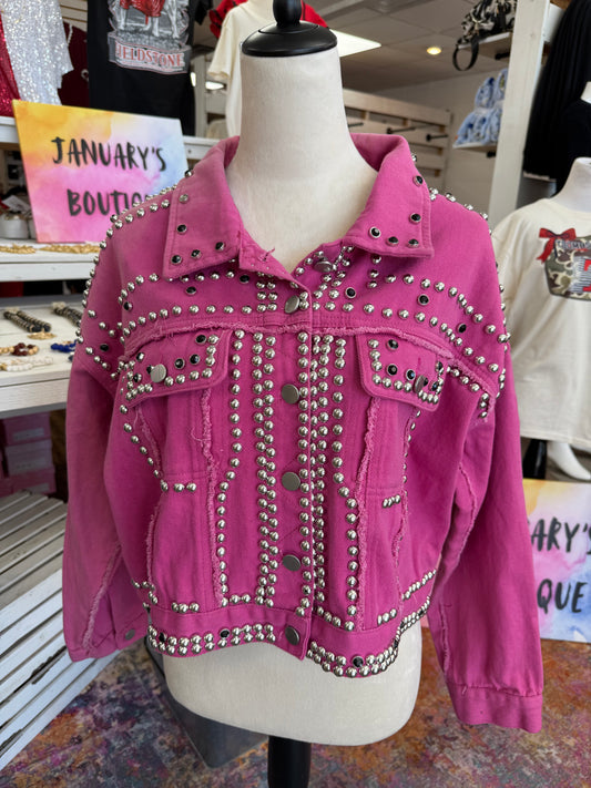 SC Women’s Pink Denim Studded Jacket