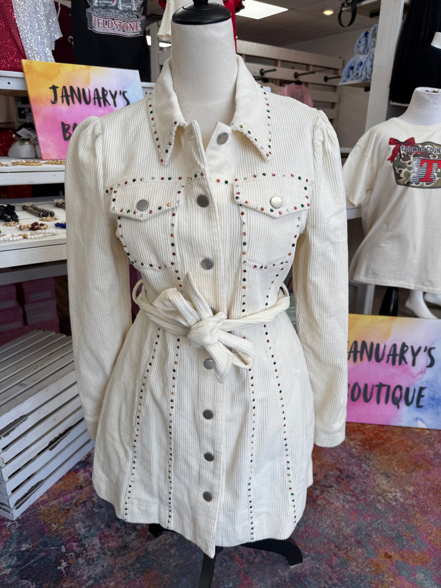 SC Women’s White and Colorful Gem Dress