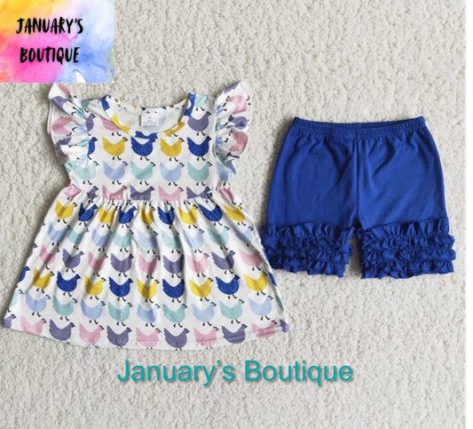 Girl's Chicks Blue Ruffled Shorts Set