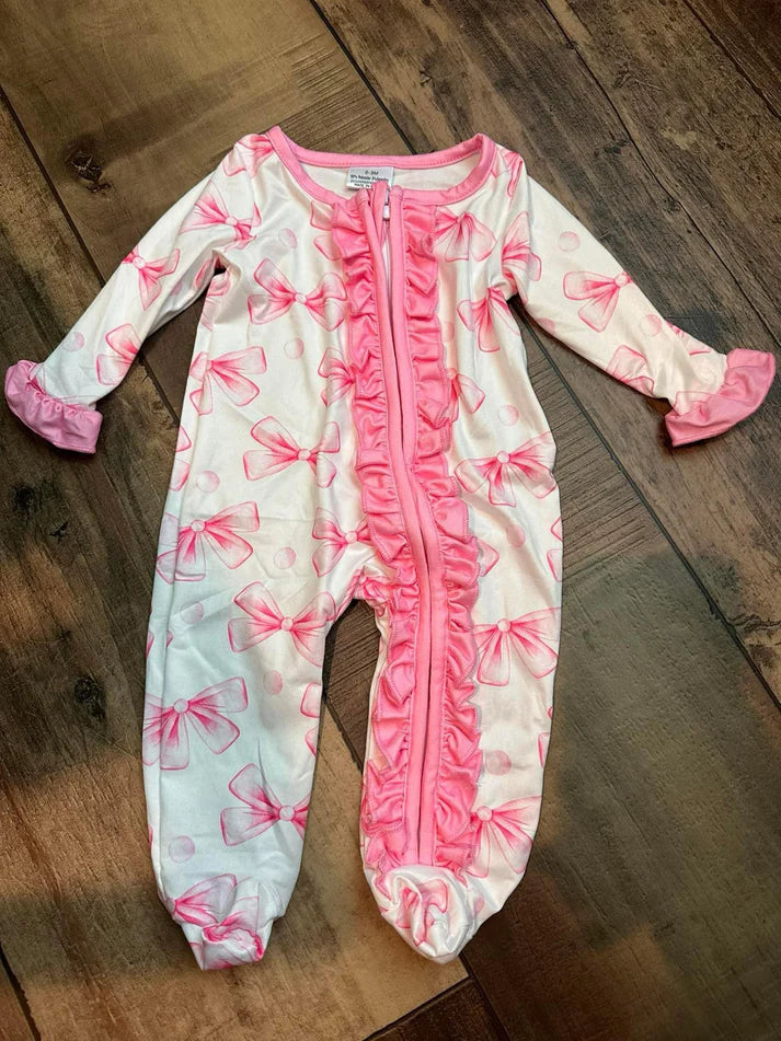 Girl's Pink Bow Romper