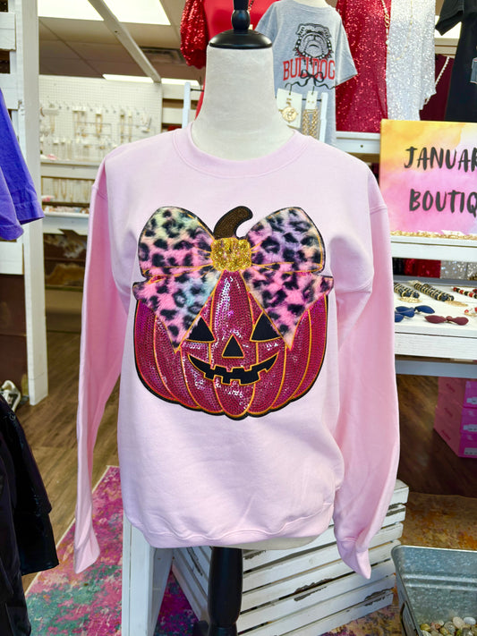 Women’s Pink Leopard Bow Pumpkin Top