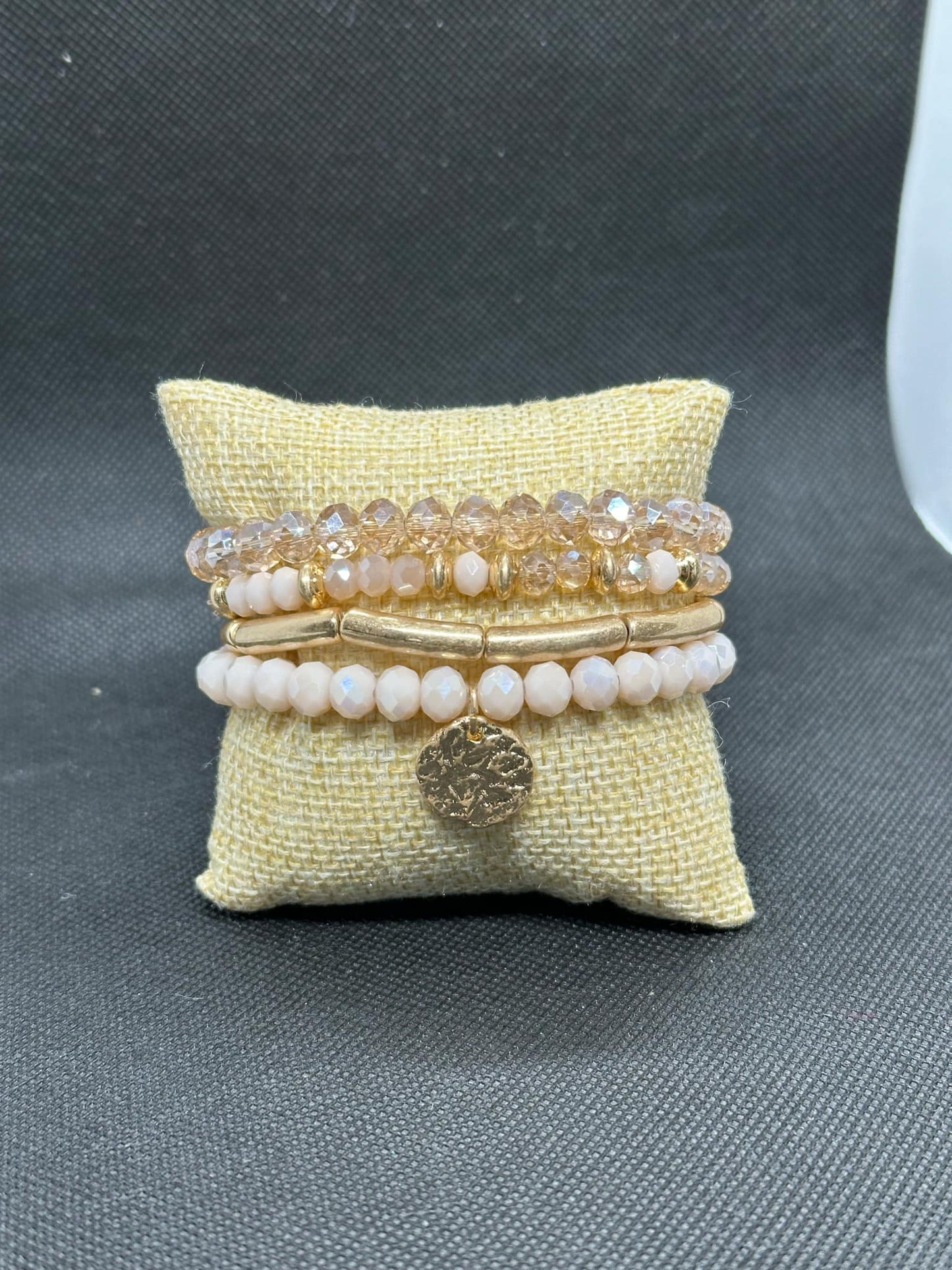 KK Ivory/Light Brown Gold Beaded Bracelet Set