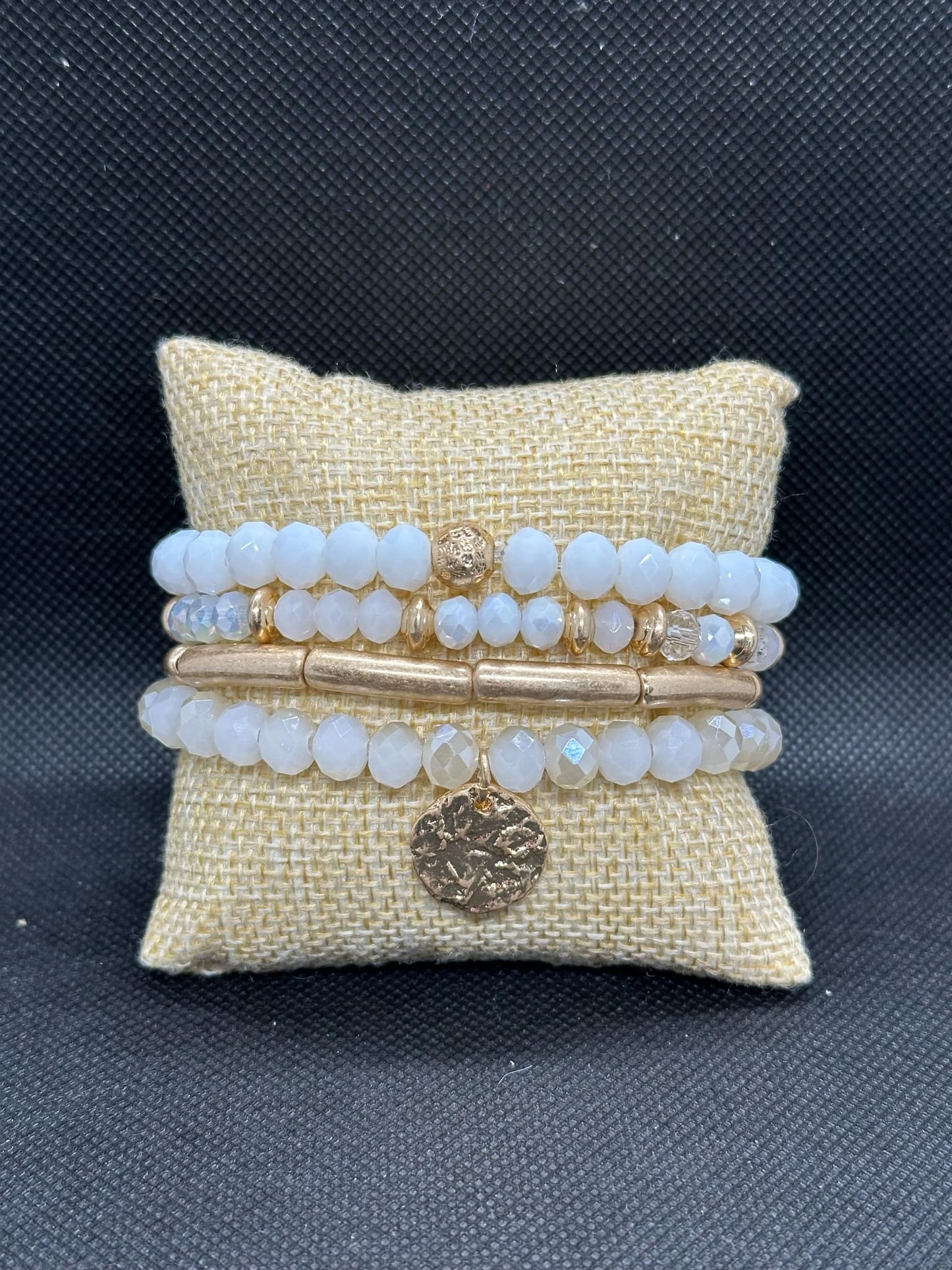 KK White/Clear Gold Beaded Bracelet Set