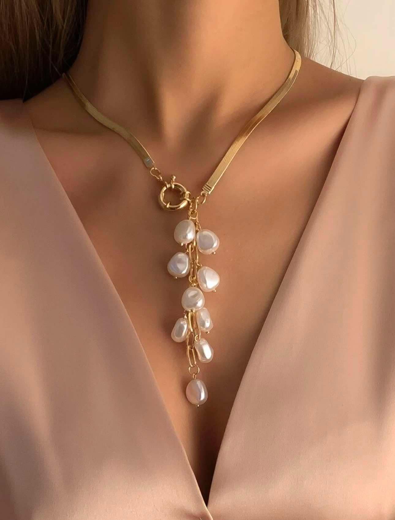 KK Gold Pearl Tassel Necklace