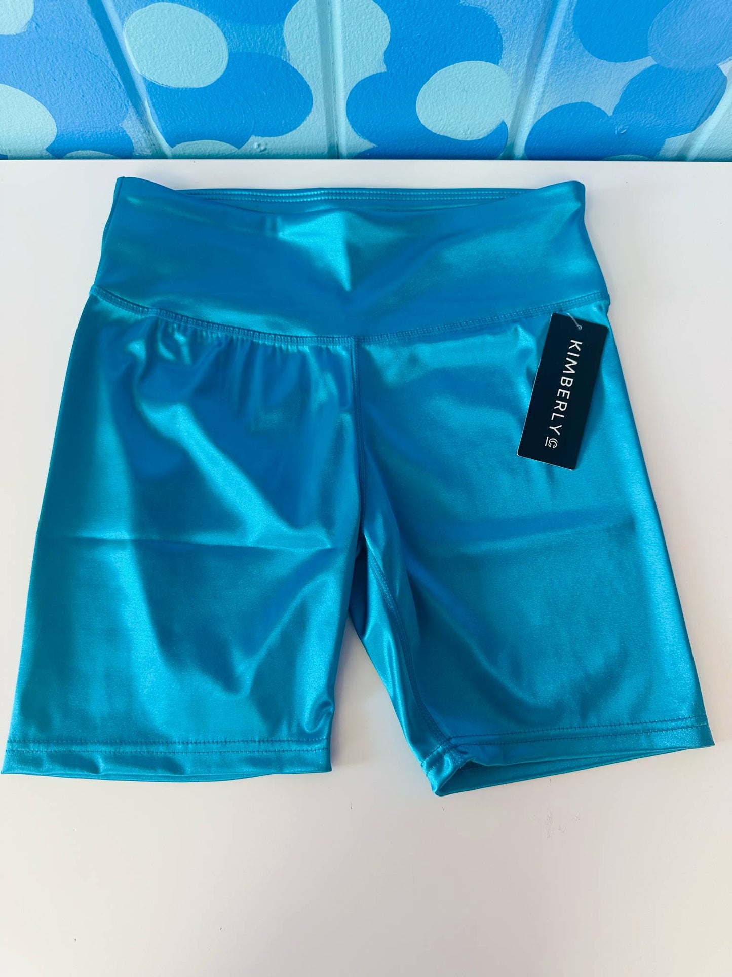 Women's Metallic Blue Biker Shorts