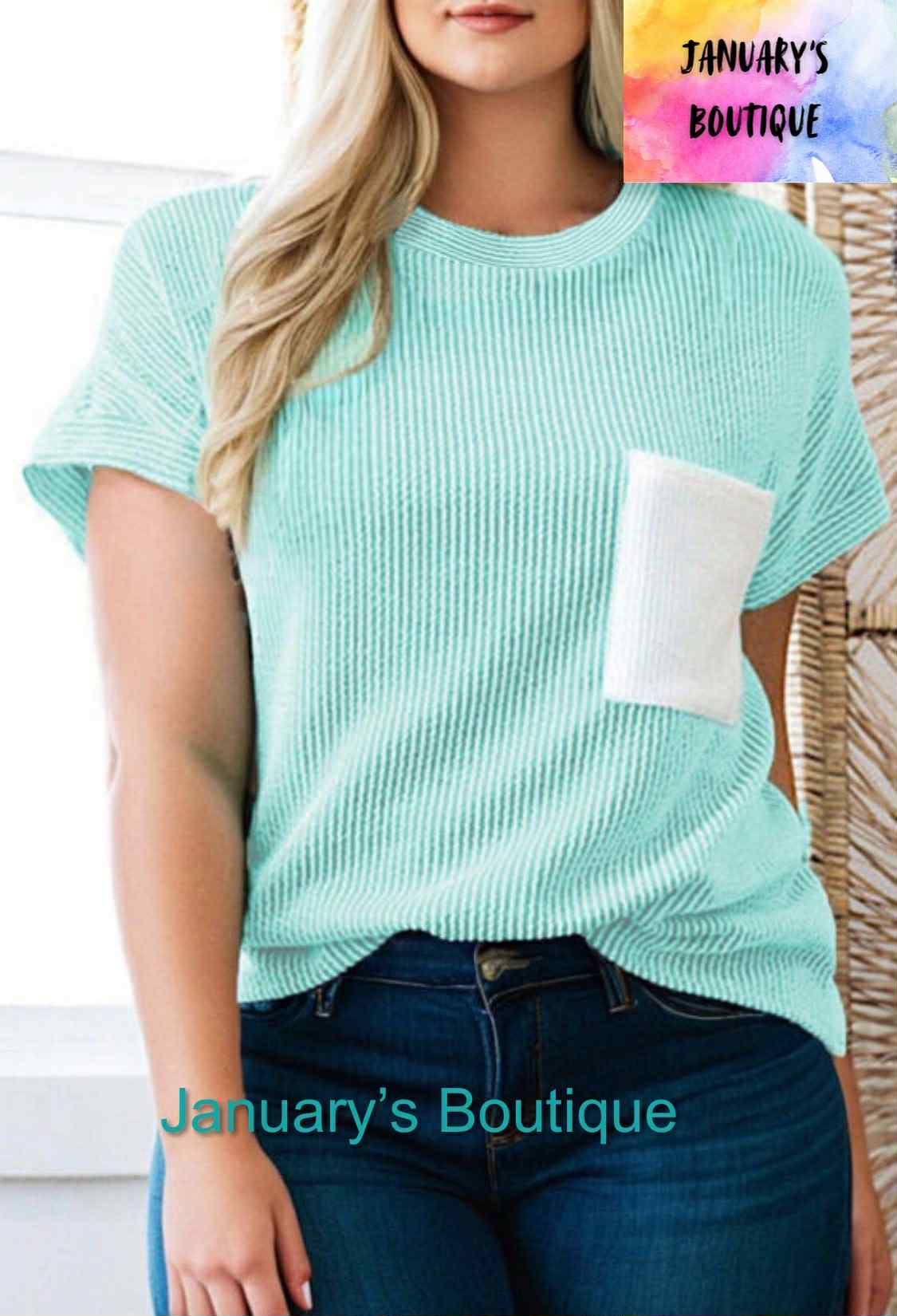 Women's Plus Aqua Ribbed Top
