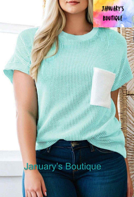 Women's Plus Aqua Ribbed Top