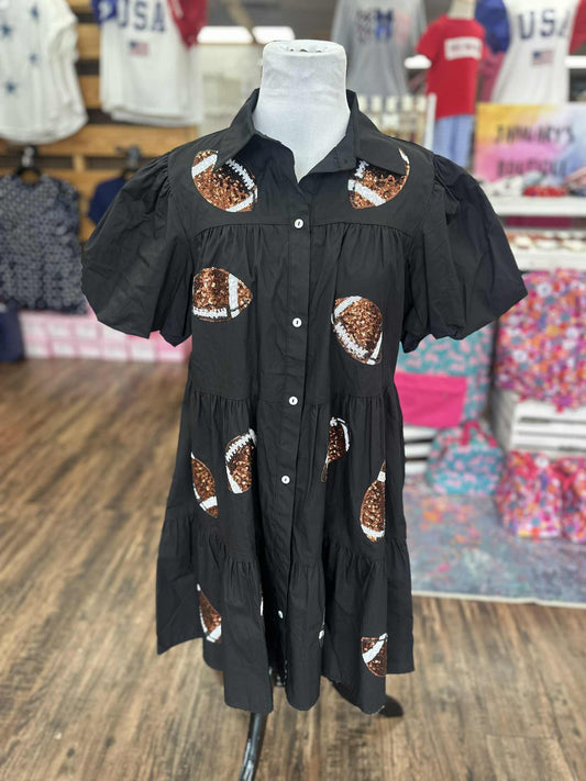 Women's Peach Love Sequin Football Black Dress
