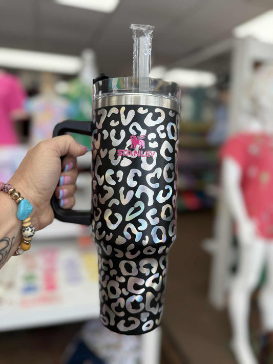 Black Holographic Leopard Tumbler