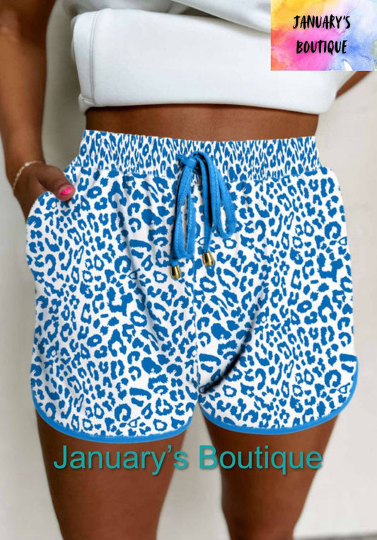 Women's Blue Leopard Lace Up Shorts