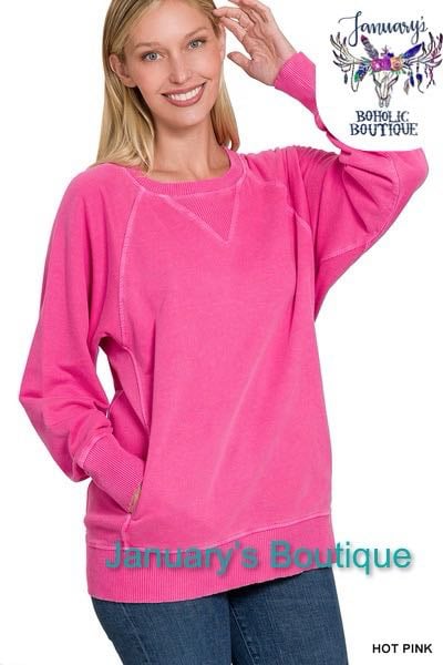 Women's French Terry Hot Pink Pullover