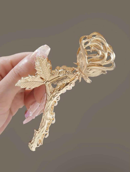 KK Gold Realistic Rose Metal Hair Clip