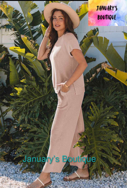 Women's Apricot Ribbed Pants Set