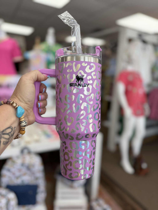 Lavender Holographic Leopard Tumbler