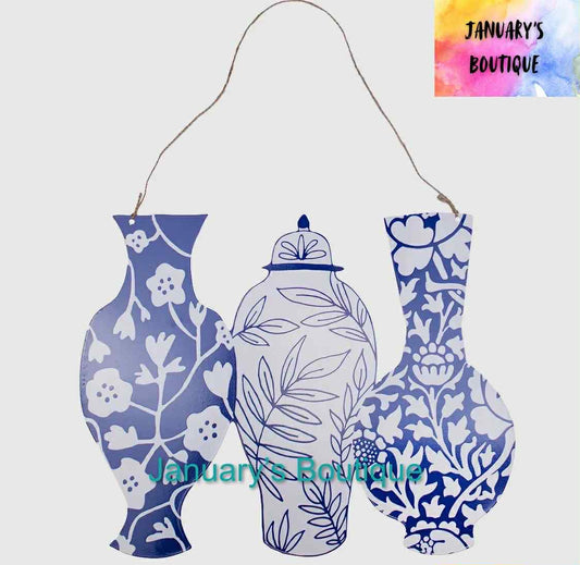 Chinoiserie Vases Door Hanger Blue/White 19.25x19.75